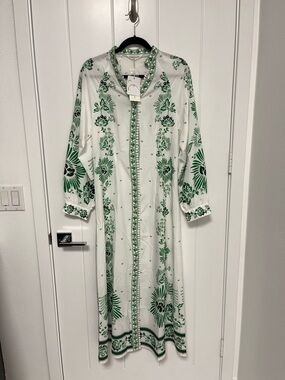 White Maxi Dress with Green Floral print